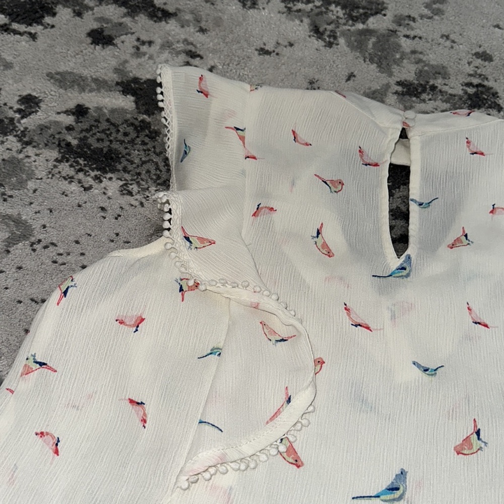 White Ruffled Top with Bird Print - Picture 6 of 10